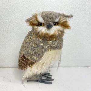 Long Eared  Horn Owl Faux Fur Real Feathers Figurine Goth Decor Woodland